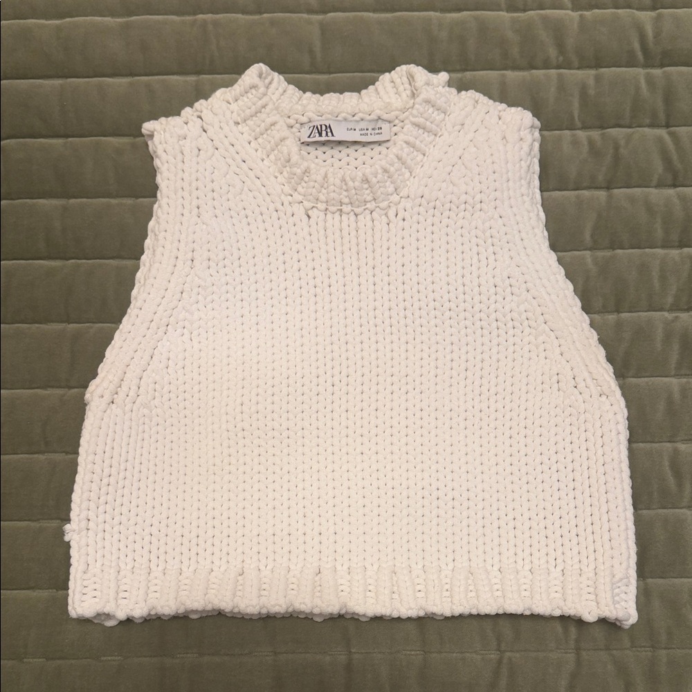 Zara Women's White Knit Sleeveless Crop Top